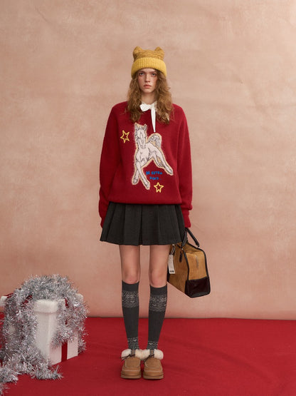 Jacquard Pony Crewneck Sweater