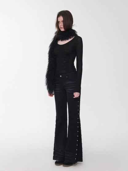 Ombre Shearling Wool Long Scarf