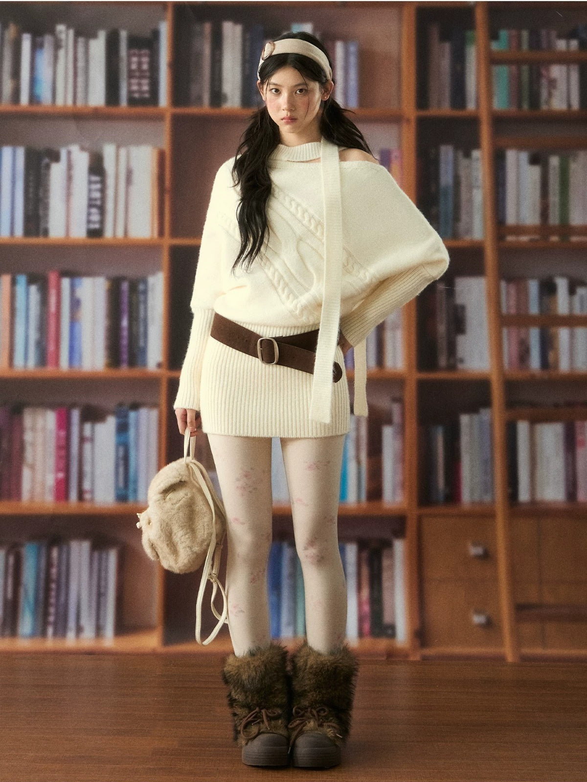 Cable Knit Off-Shoulder Sweater Dress