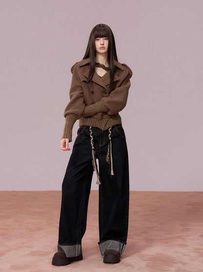 Wool-Blend Knit-Panel Jacket