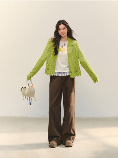 Hollow-out 3D Flower Crochet Lapel Cardigan
