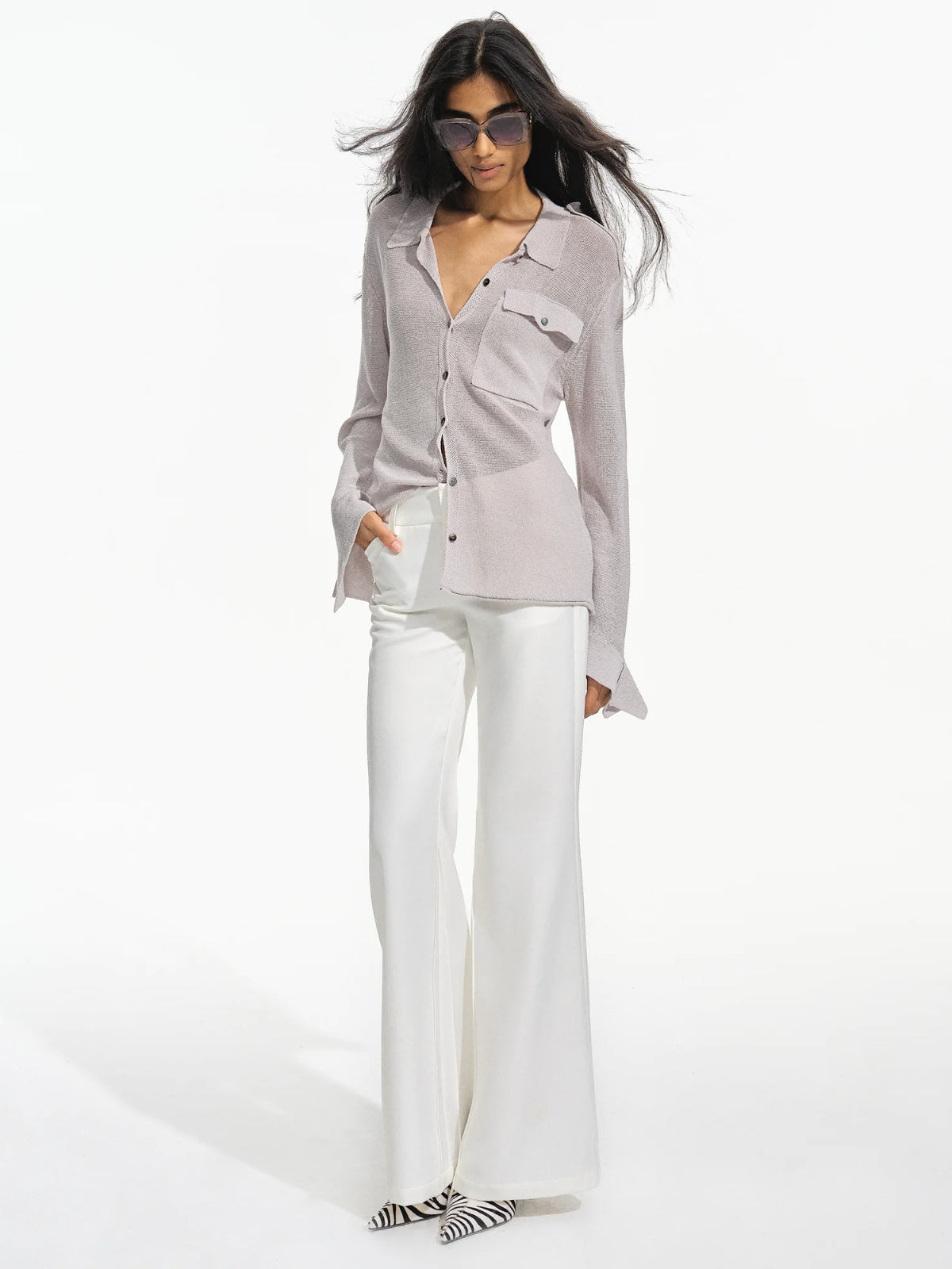 Pleated Flare Tailored Trousers