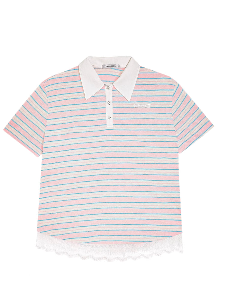 Floral Striped Polo Shirt