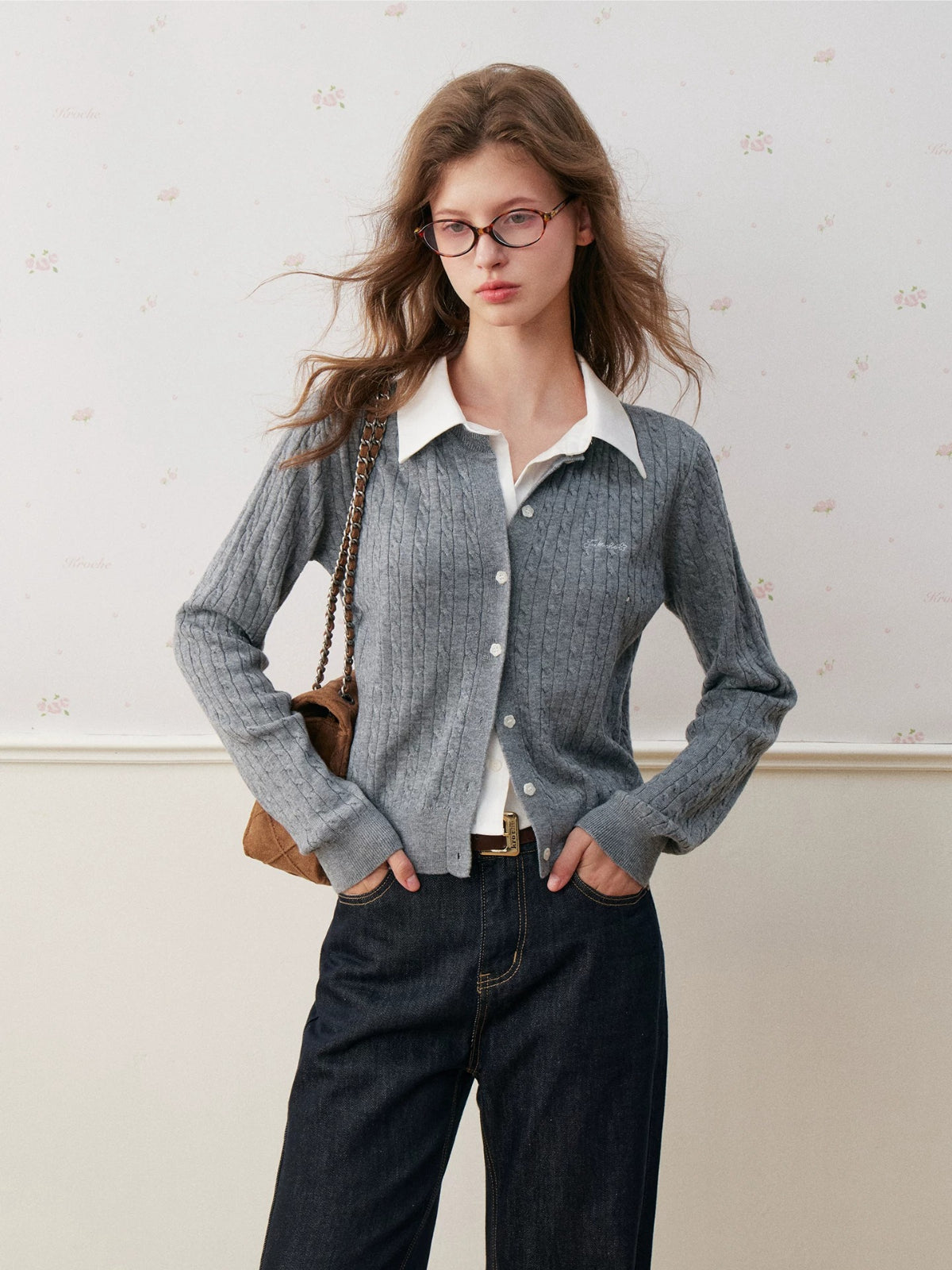 Wool Blend Cable Knit Cardigan