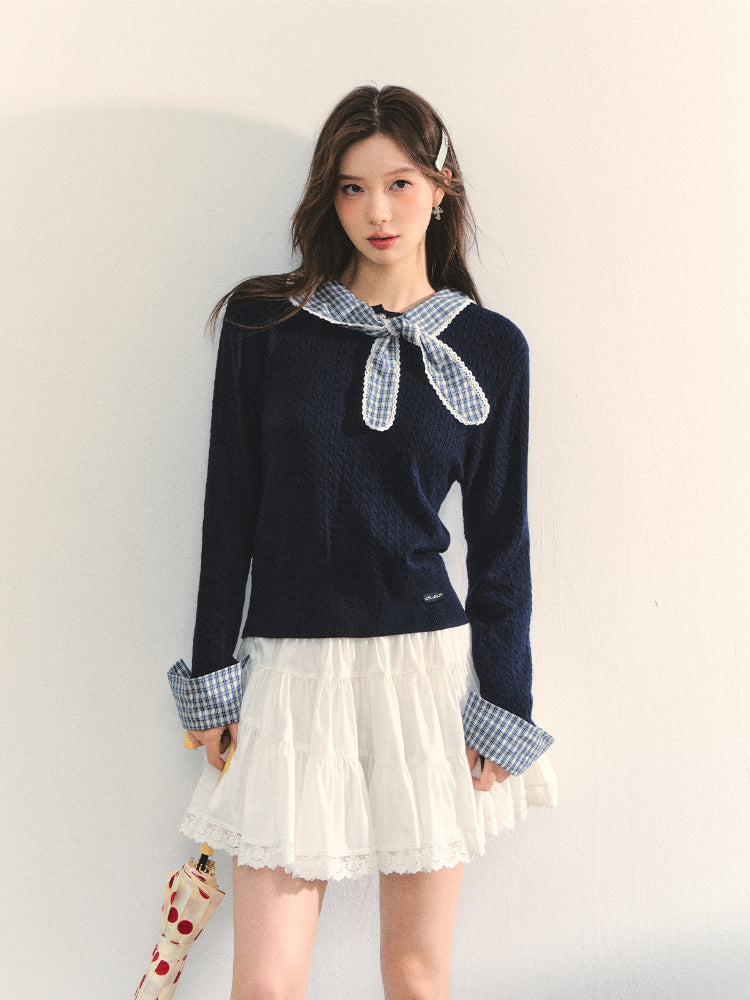 Cable Knit Checkered Sweater