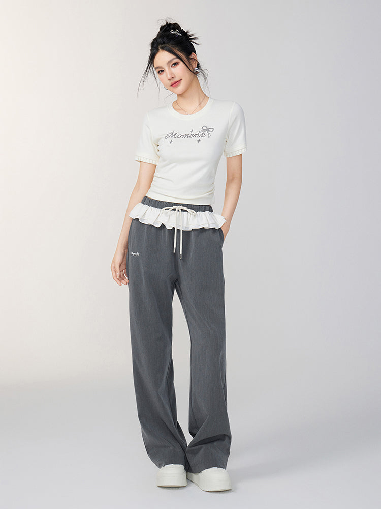 Lace Panel Shoulder Short-Sleeve