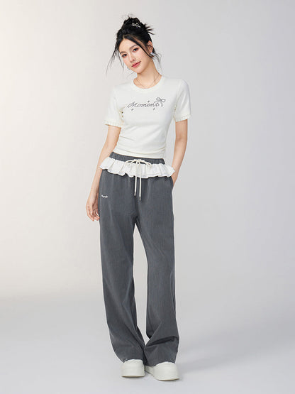 Lace Panel Shoulder Short-Sleeve