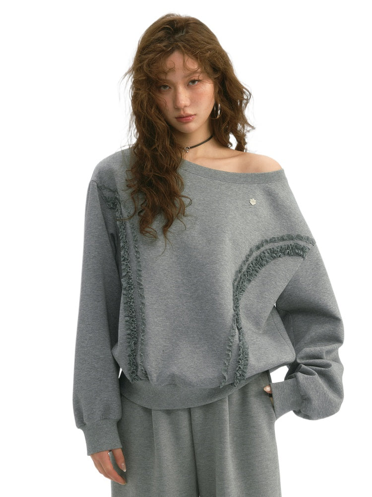 Lace Trim Off-Shoulder Sweatshirt
