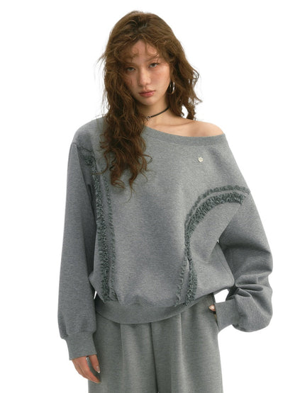 Lace Trim Off-Shoulder Sweatshirt