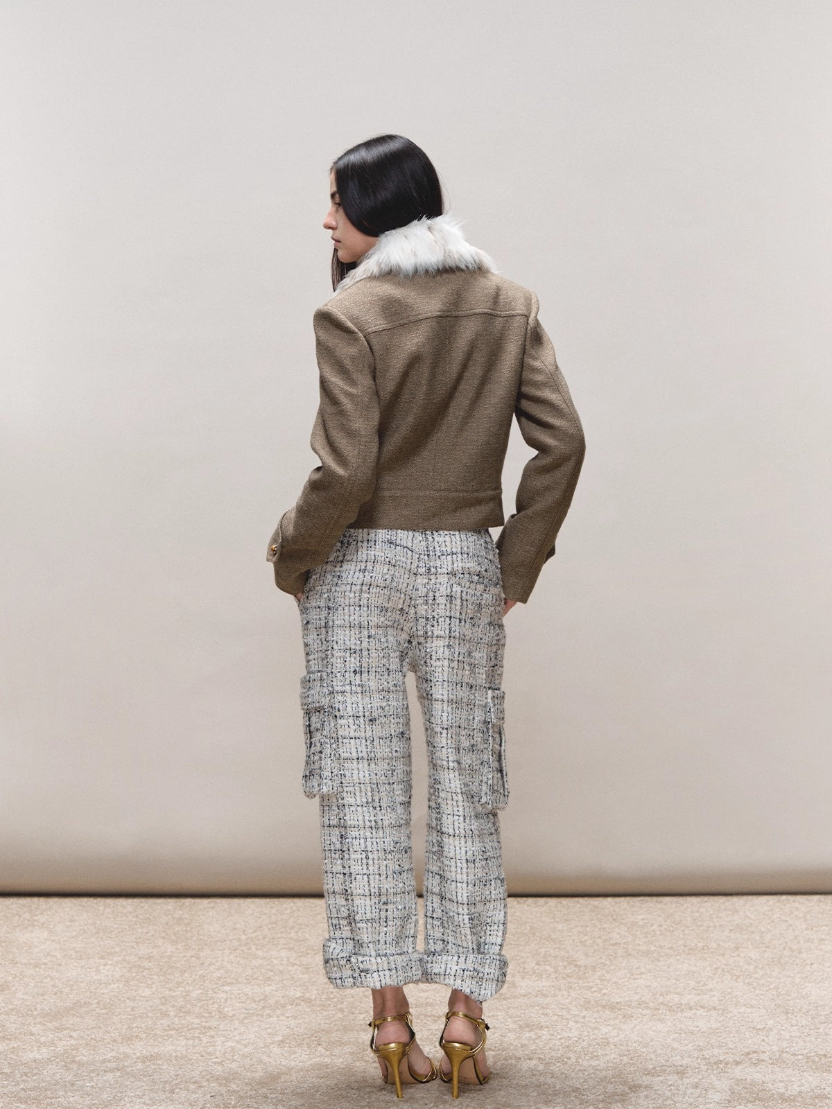 Contrast Quilted Fur-Collar Jacket