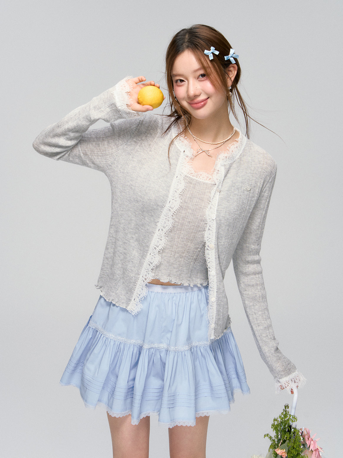 Lace Knit Cardigan Set