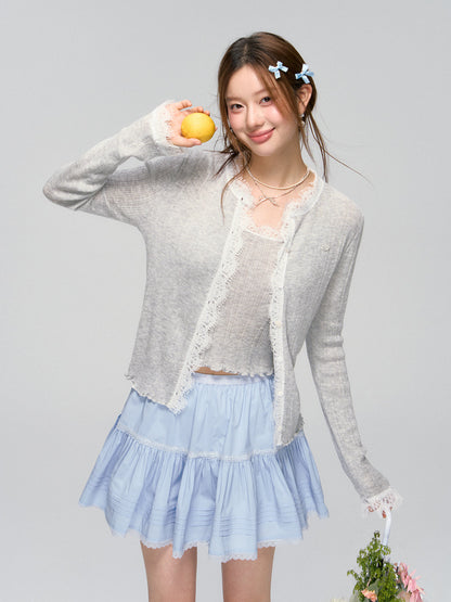 Lace Knit Cardigan Set