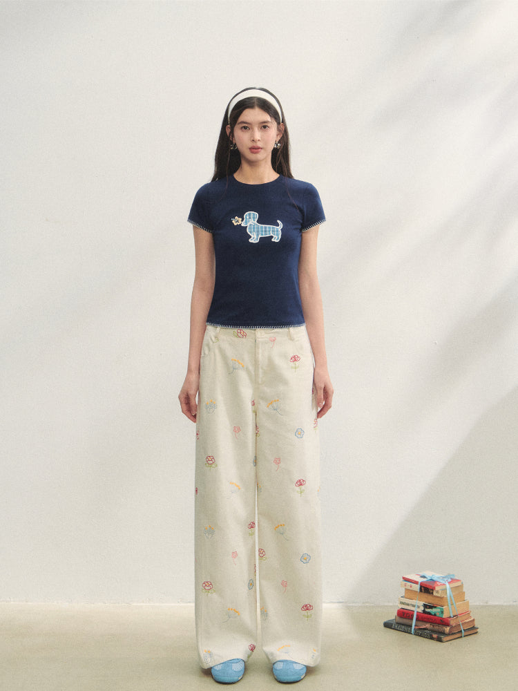 Print Dog Embroidered Tee