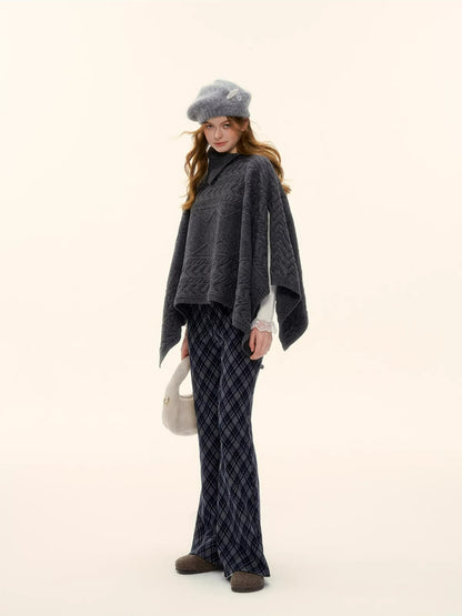 Plaid Embroidery Flared Pants