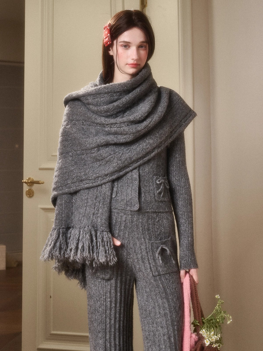 Celestial Wool Cable-Knit Shawl Scarf