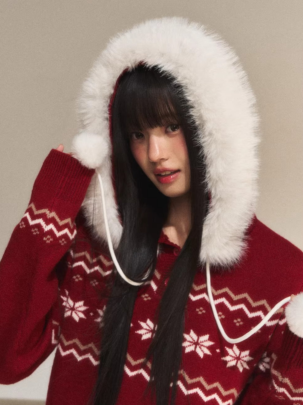 Red Fair Isle Hooded Knit
