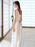 Off-Shoulder Floating Strap Cowl Neck Boned Crop Top
