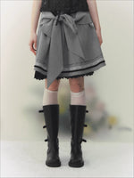 Gray Bow Pleated Skirt