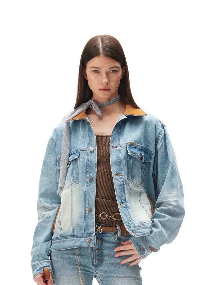 Contrast Suede Denim Jacket