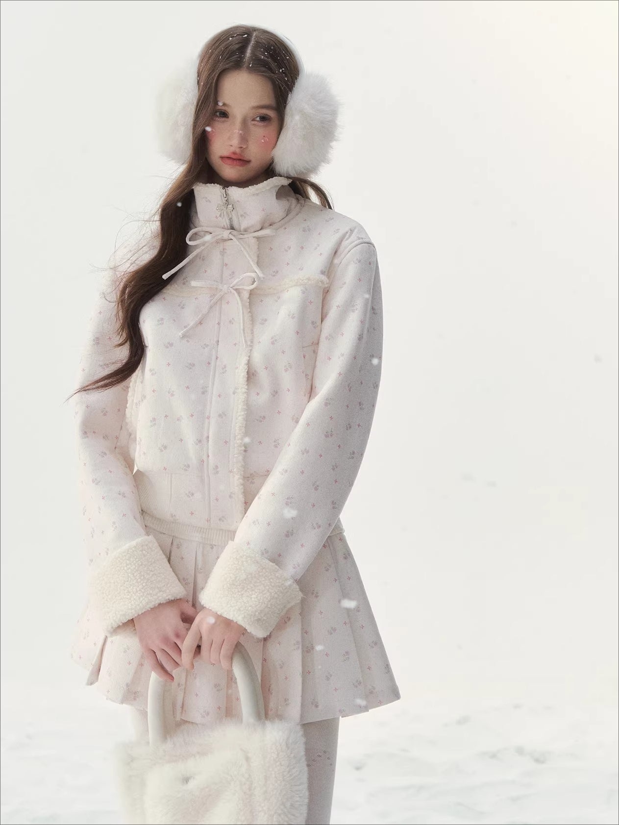 Floral Corduroy Shearling Jacket &amp; Skirt Set