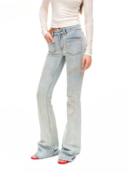 Washed Low-waist High-stretch Micro-flare Jeans