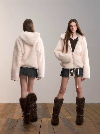 Plush Hooded Faux Fur Jacket