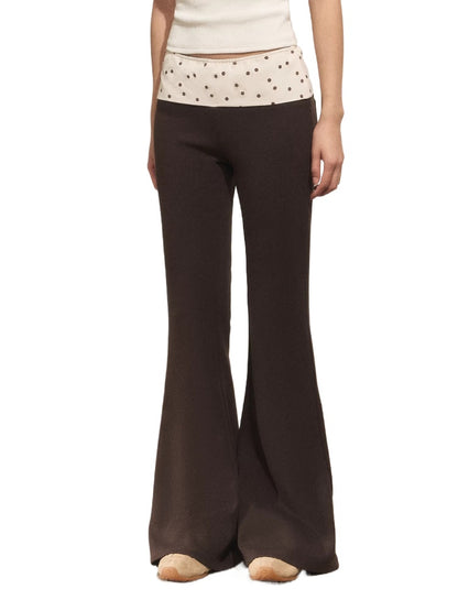 Contrast Polka Waist Flare Pants