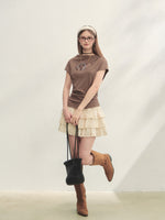 Elastic Pleated Crew Neck T-shirt