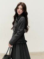 Vintage Double-Breasted Jacket & Midi Skirt Set