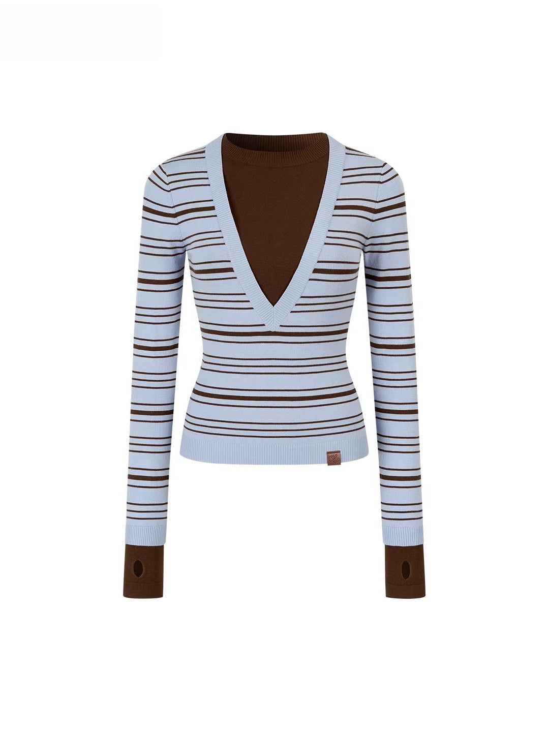 Color-Blocked Stripe Crew Neck Long Sleeve Knit Top