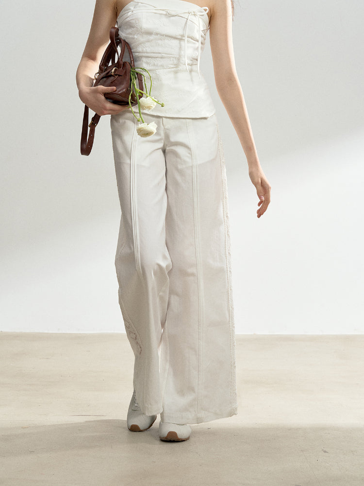 Cotton Lace Hollow Splicing Long Pants