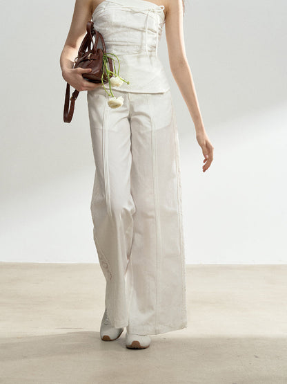Cotton Lace Hollow Splicing Long Pants