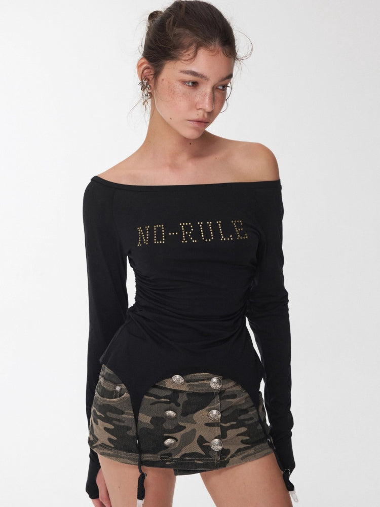 Garter Rhinestone Ruched Knit Top