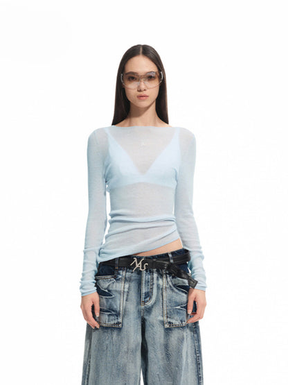 Wool Thin Crew-neck Long-sleeve Top