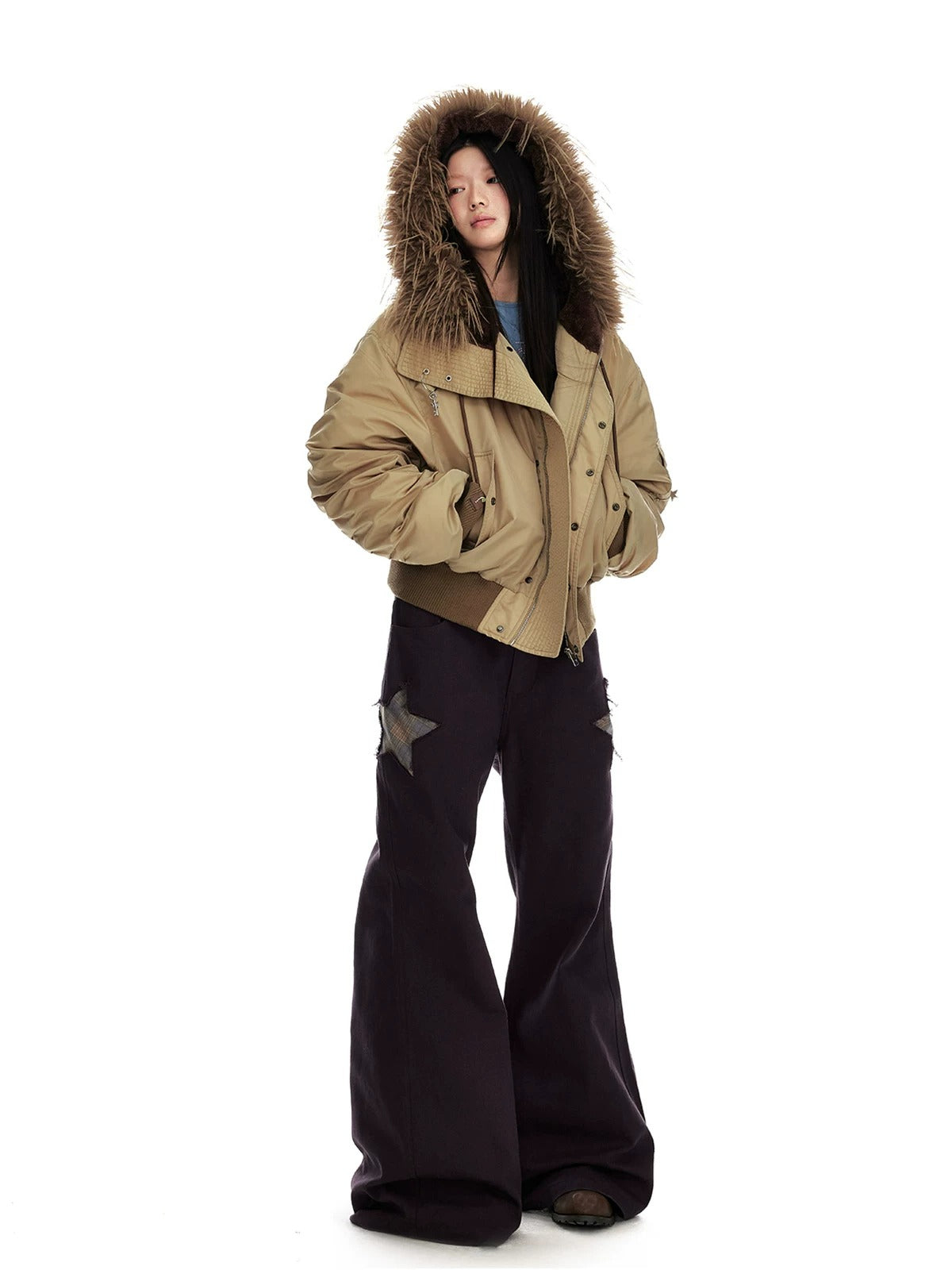 Vintage Hooded Fur Collar Down