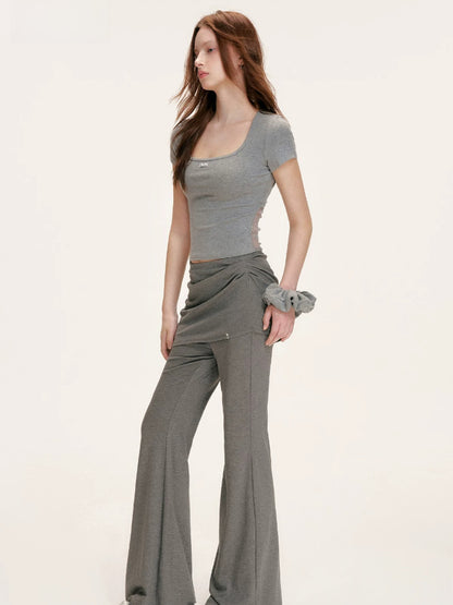 Lace Backless U Neck Tee