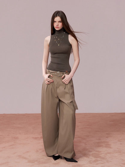 Belted Wide-Leg Tailored Trousers