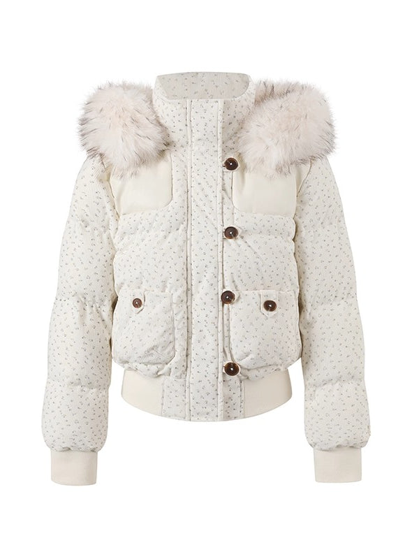 Faux Fur Collar Plaid Down Jacket