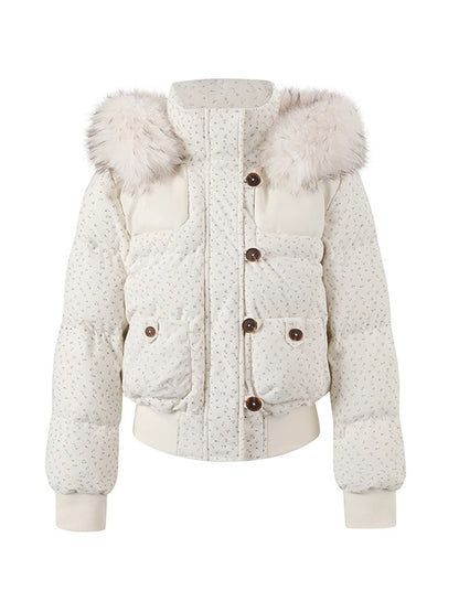 Faux Fur Collar Plaid Down Jacket