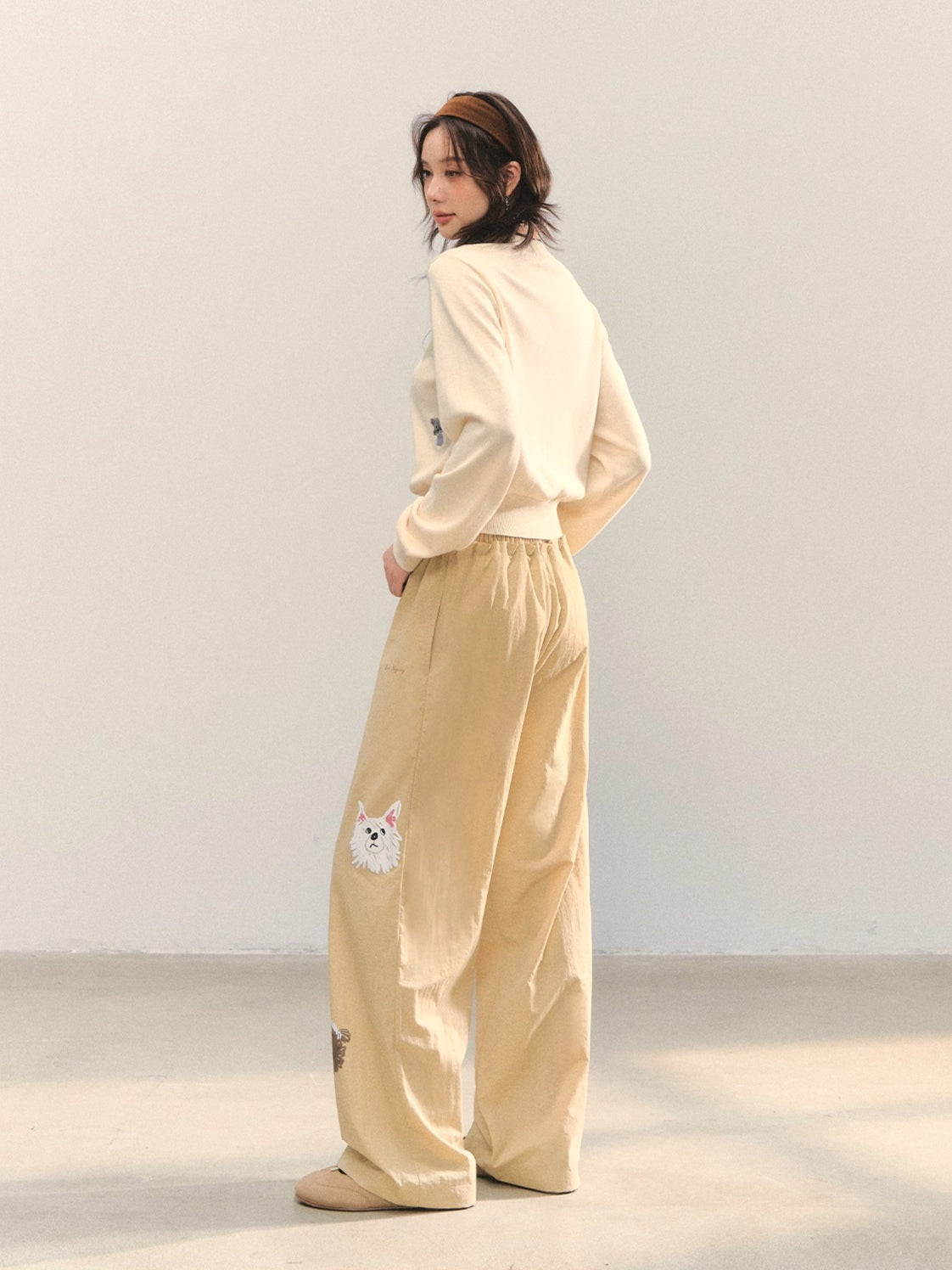 Fun Dog Print Retro Wide-Legged Casual Pants
