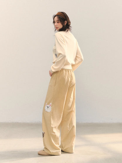 Fun Dog Print Retro Wide-Legged Casual Pants