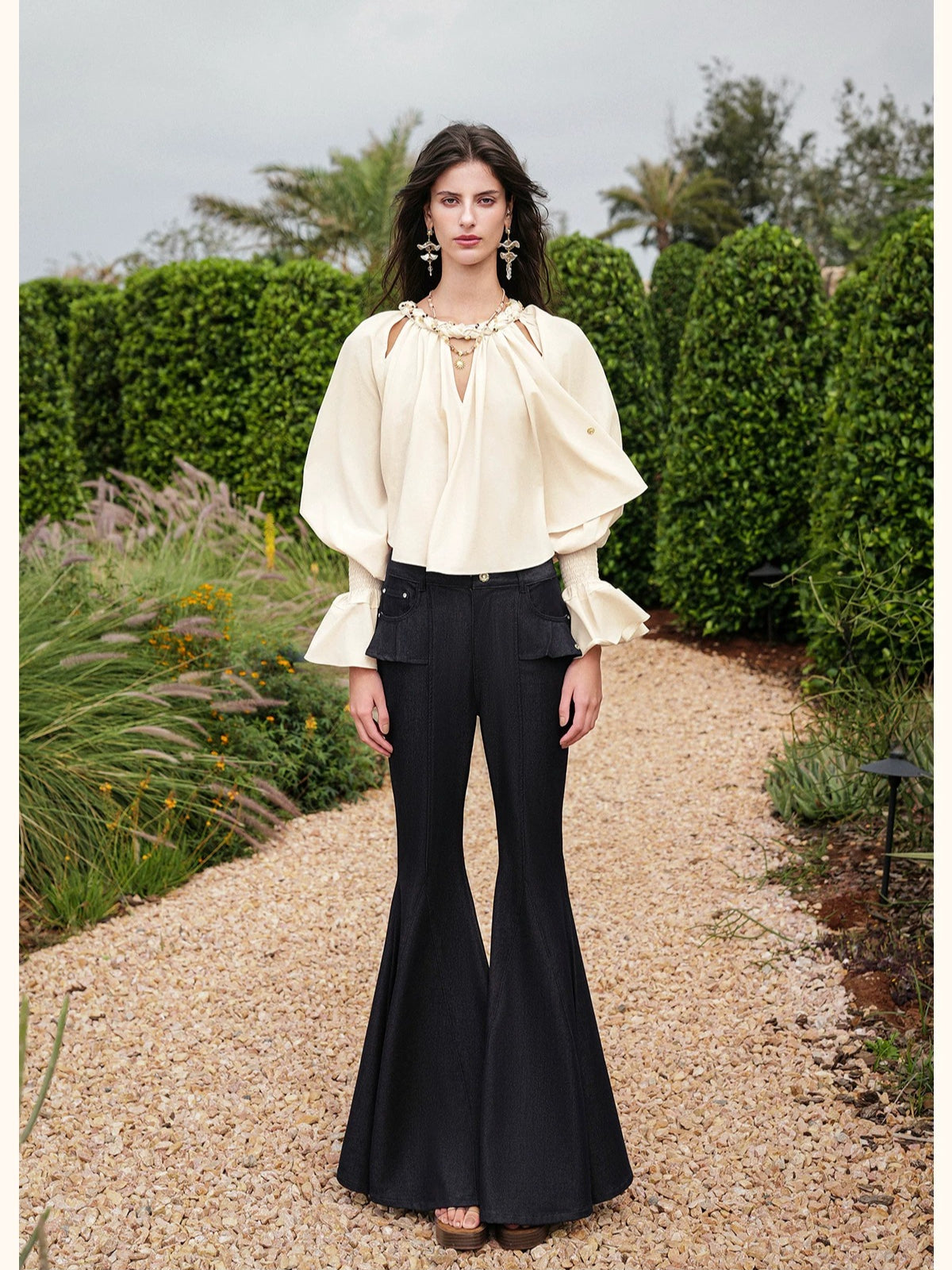 Rope Detail Flared Sleeve Blouse