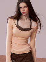 Lace-Panel Contrast Knit Top