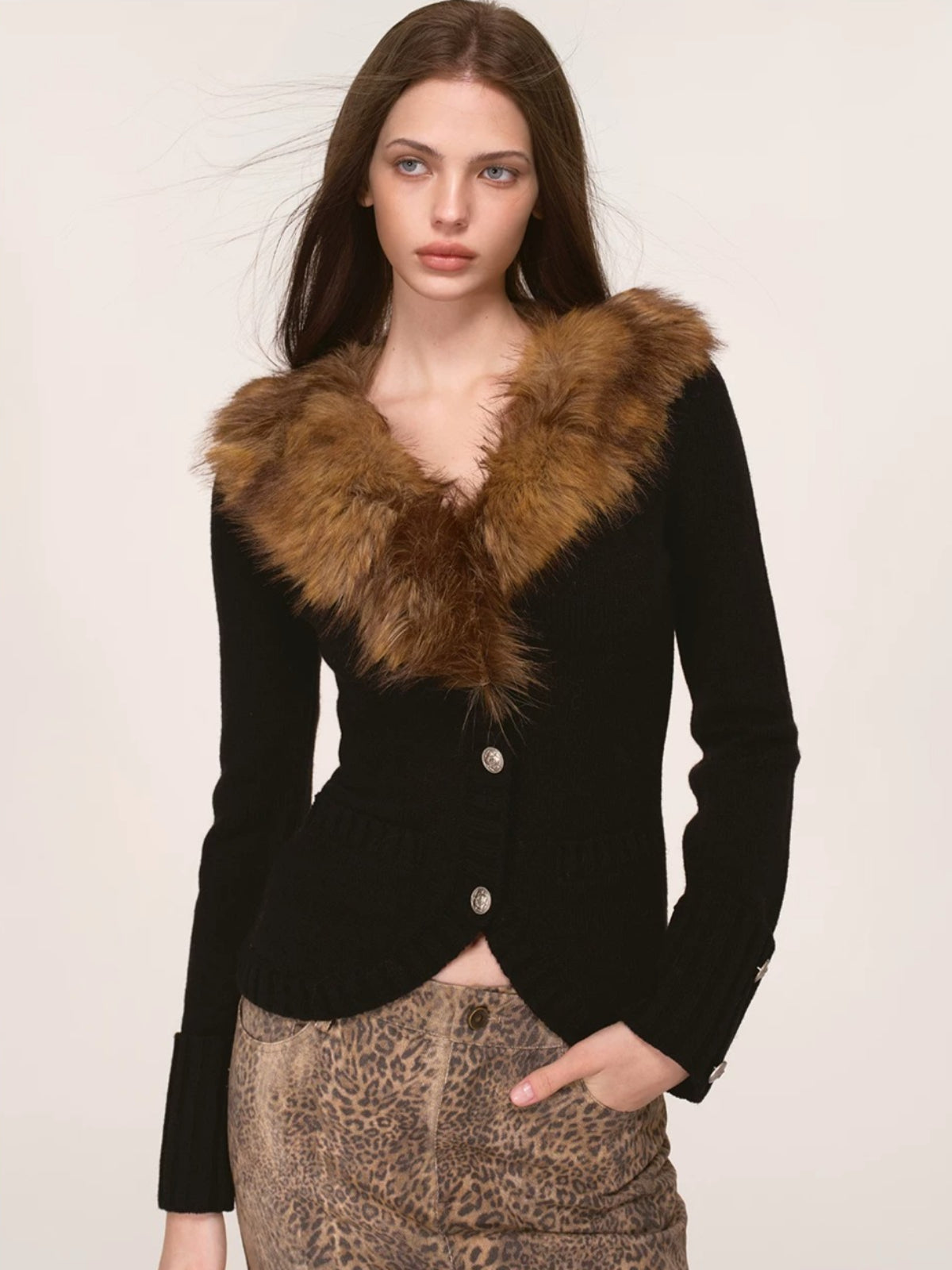 Vintage Faux Fur Collar Cardigan