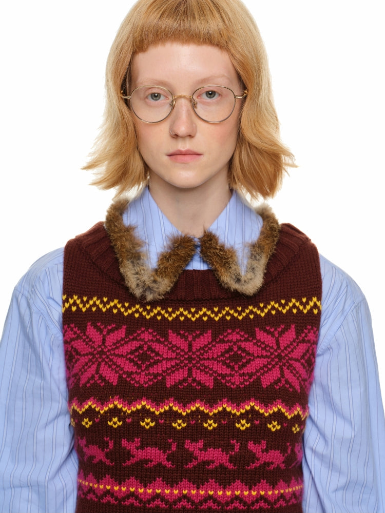 Vintage Jacquard Chunky Knit Vest