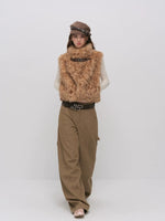 Leopard Faux Fur Sleeve Vest Jacket