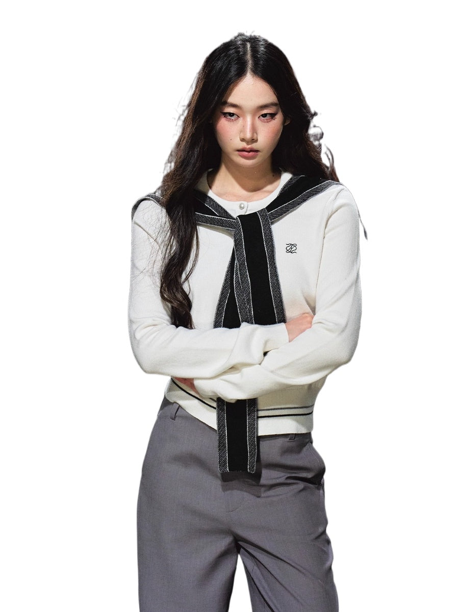 Miu-Inspired Contrast Trim Slim-Fit Knit Cardigan