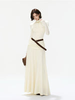 Belted Turtleneck Knit Maxi Dress