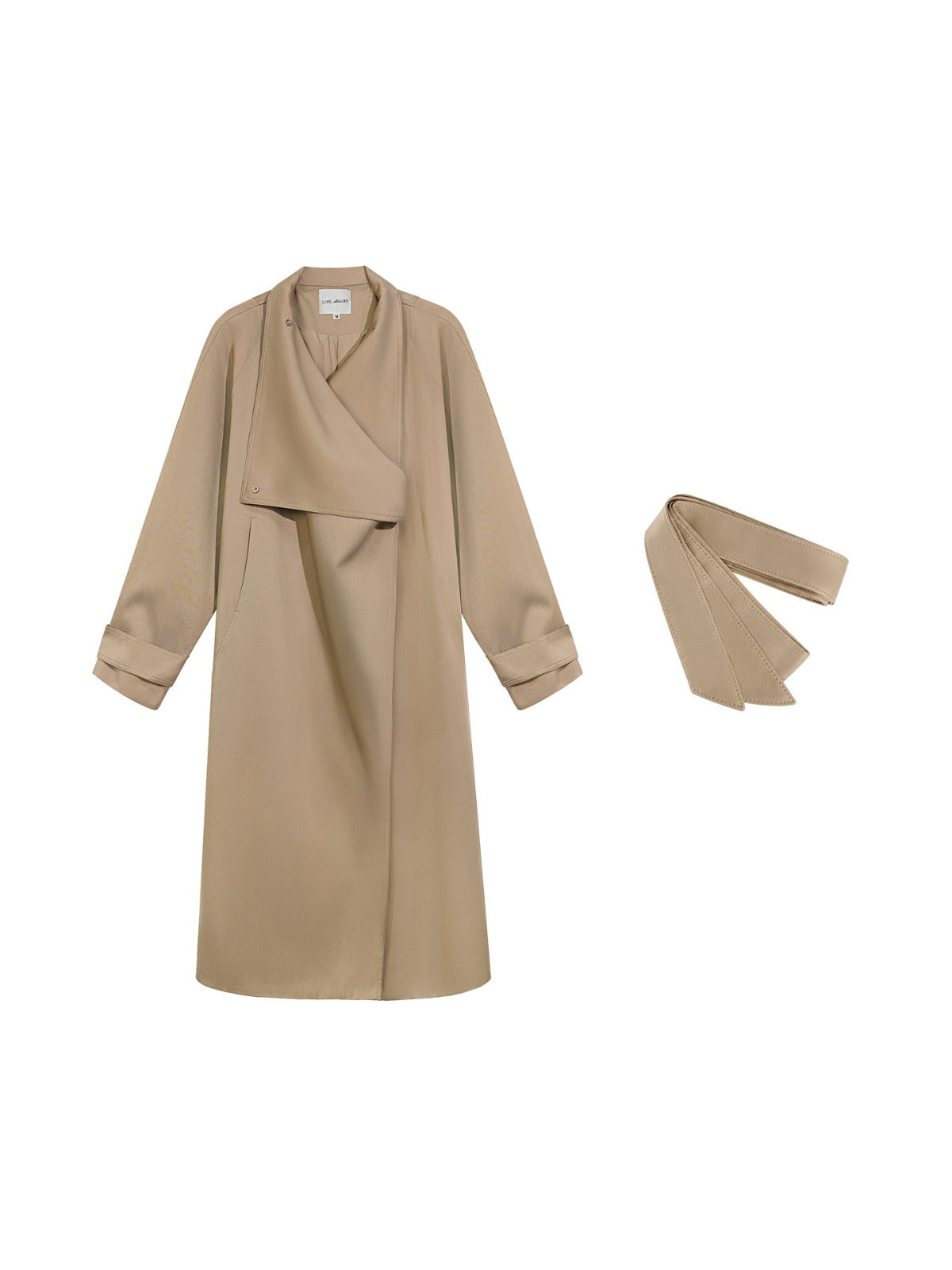 Khaki Waterfall Collar Trench Coat