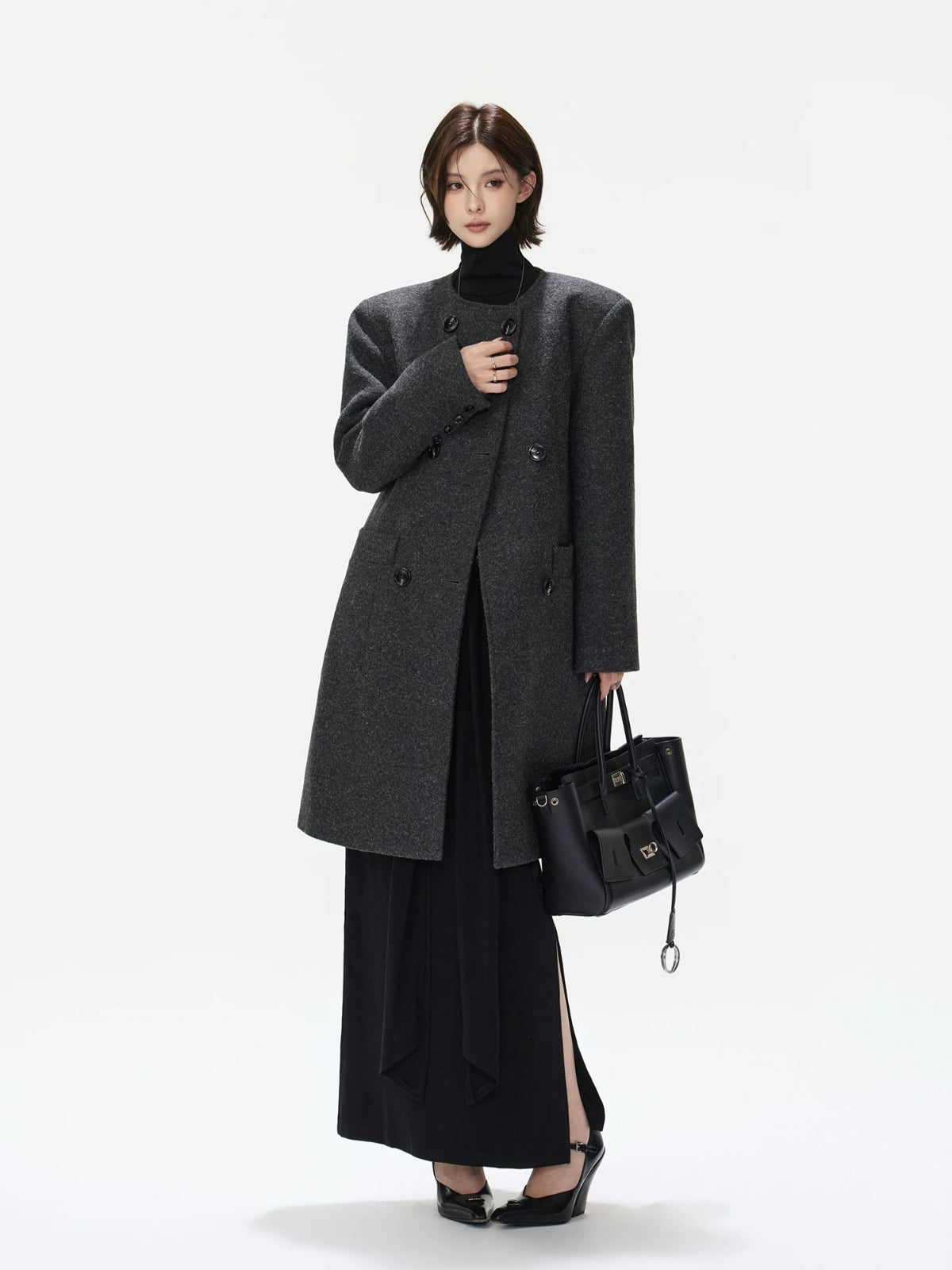 Detachable Scarf Double Breasted Wool Coat